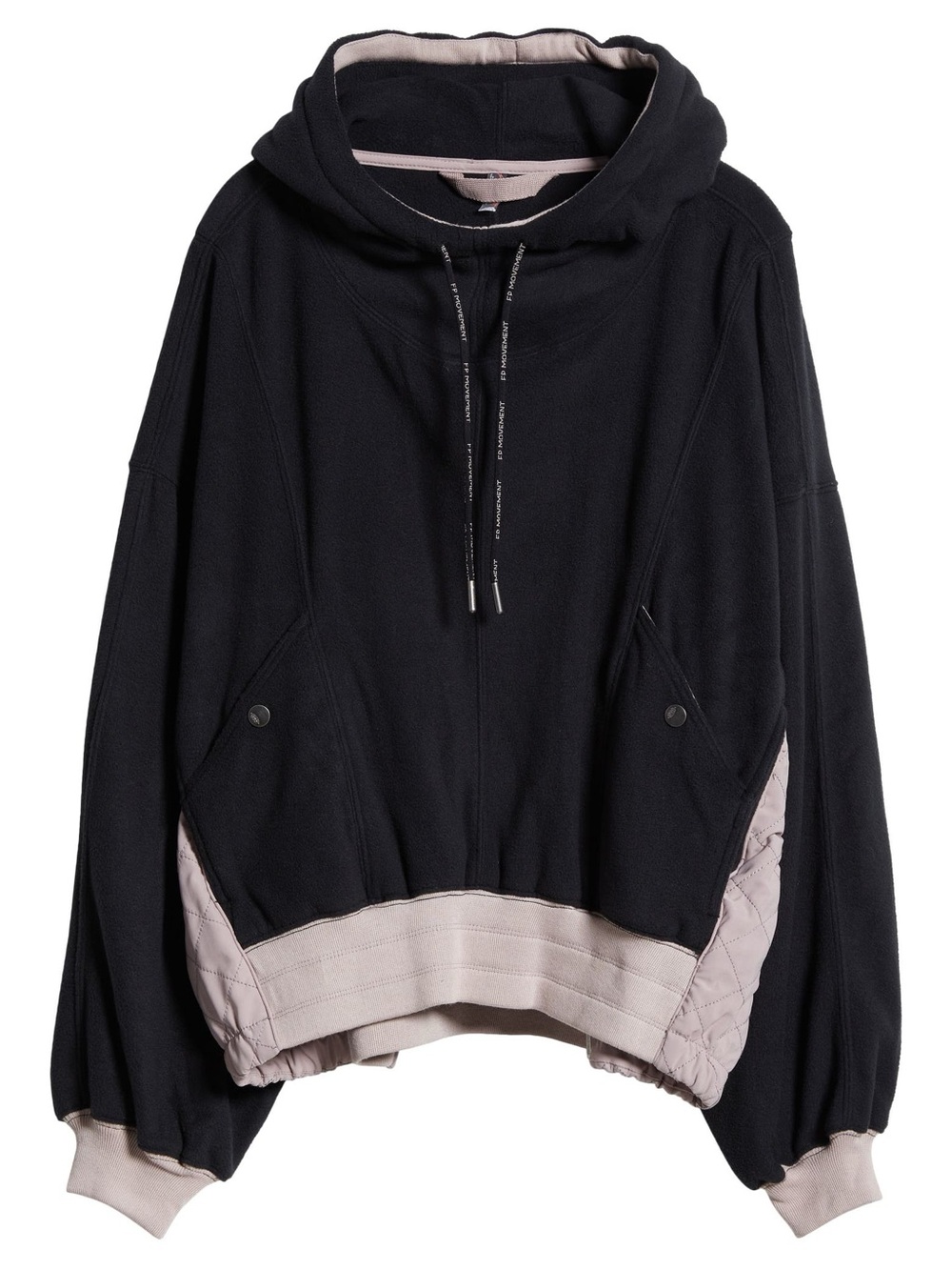 FP Movement by Free People Black Cropped Hoodie with Taupe Hem